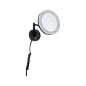 Spejl med belysning MASUA IP44 - 3X ZOOM 3-fold, rund, med fleksibel arm, CCT Switch, vipbar IP44 / IP20, sort mat 