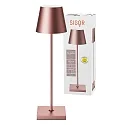 SIGOR Batteri bordlampe NUINDIE USB-C rund IP54, rosa guld anodiseret dæmpbar