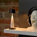 SIGOR Batteri bordlampe THALA rund, CCT Switch, med touch-dæmper IP65, nat sort, keramik hvid dæmpbar
