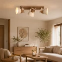 Mexlite Loftlampe GEARWOOD 3-flammer E27 IP20, creme dæmpbar