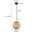 Pendel BOLLIQUE rund E27 IP20, rav, messing, sort dæmpbar
