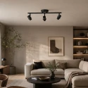 Steinhauer Loftlampe BAMBUS 3-flammer E14 IP20, træ, sort dæmpbar